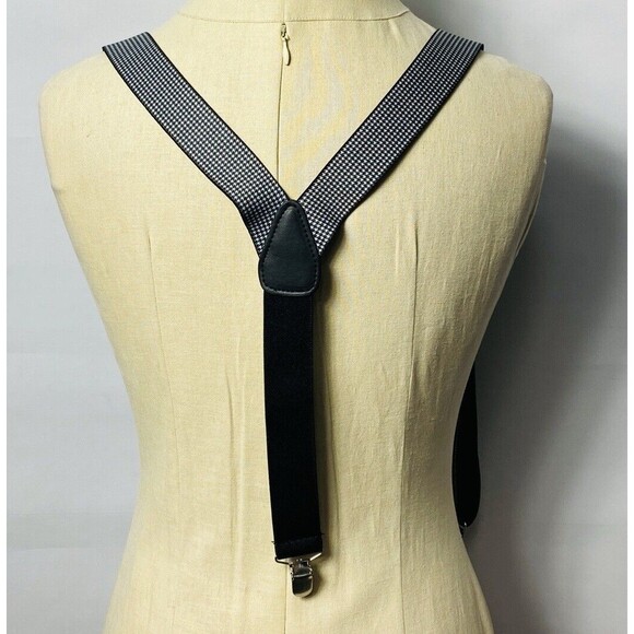 Gilmons Mens Suspenders Black/white Stretch Clip On Style Adjustable 1.1/4” - Picture 2 of 2